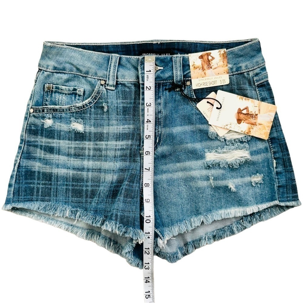 Sincerely Jules High Rise Denim Shorts Distressed Denim Women’s Size 1 New - Picture 5 of 6